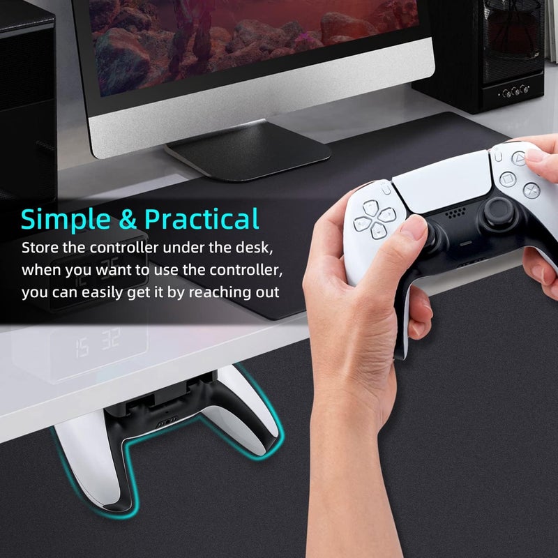 Mcbazel Under Desk Mount for PS5/PS4 Controller, Table Stand Holder Compatible with PlayStation 5/4 Controller - Black - Image 4